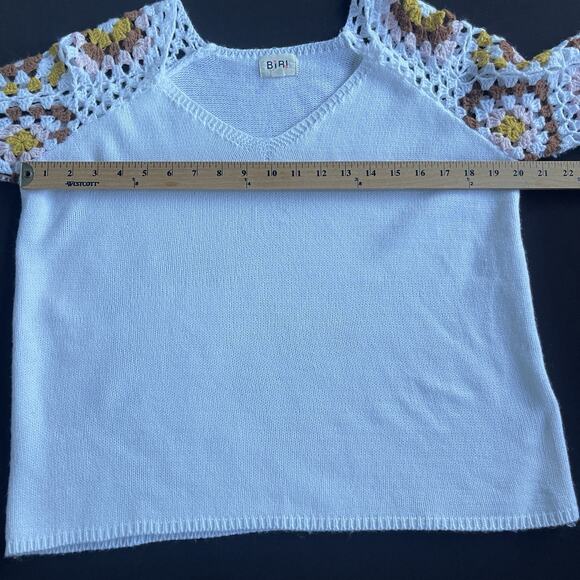 Bibi Womens Granny Square Sweater Small Beachy Cottage Crochet Hippie Vneck Boho - Picture 6 of 10